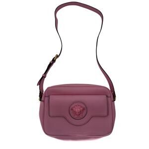Versace La Medusa Grained Calfskin Leather Camera Crossbody Bag Pink Women's OS